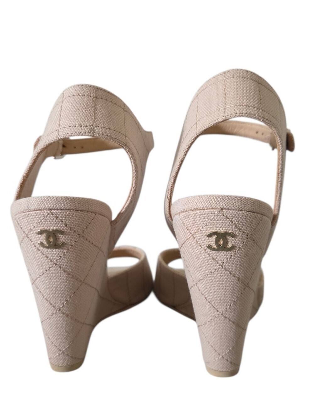 CHANEL 23C Quilted Wedge Sandals Open Toe Ankle Strap EU 38 - Picture 7 of 12